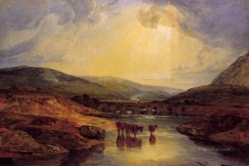 Puente Abergavenny Monmountshire aclarando después de un día lluvioso paisaje Turner Pinturas al óleo